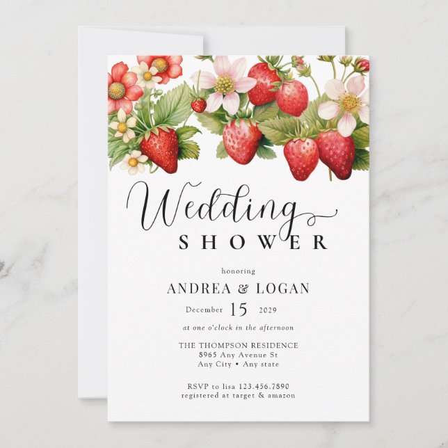 Strawberry | Watercolor Wedding Shower Invitation (Front)