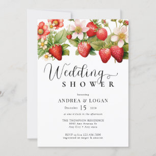 Strawberry   Watercolor Wedding Shower Invitation