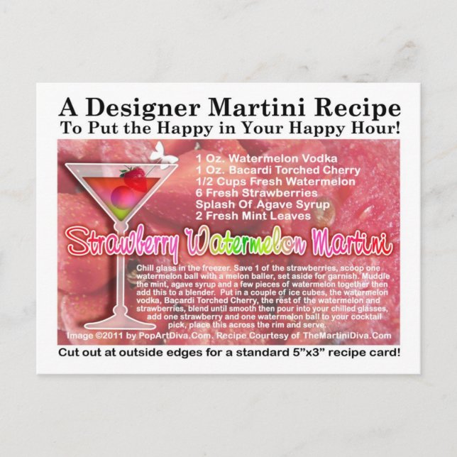 Strawberry Watermelon Martini Recipe Postcard (Front)