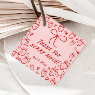 Strawberry Whimsical Coquette Bow Girls Birthday Favour Tags