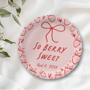 Strawberry Whimsical Coquette Bow Girls Birthday Paper Plate
