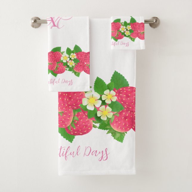 Strawberry White Bath Towel Set (Insitu)