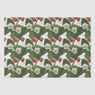 Strawberry White Flower Green Leaf Floral Print  Tissue Paper