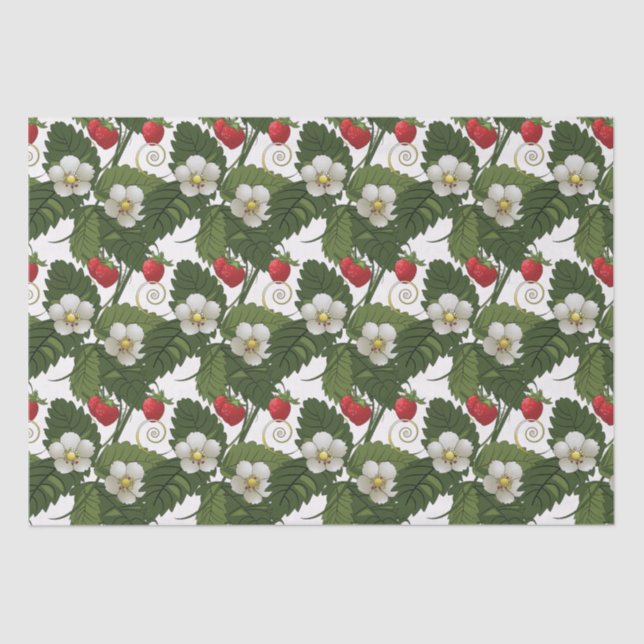 Strawberry White Flower Green Leaf Floral Print  Tissue Paper (Front)
