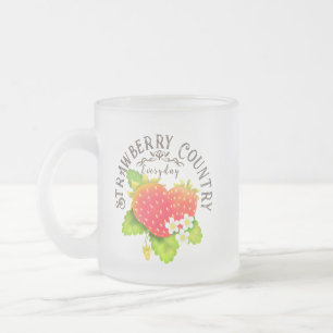 Strawberry White Frosted Glass Coffee Mug