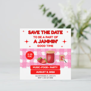 STRAWBERRY WHITE PINK JAM ON 5.25 X 5.25 SQUARE SAVE THE DATE