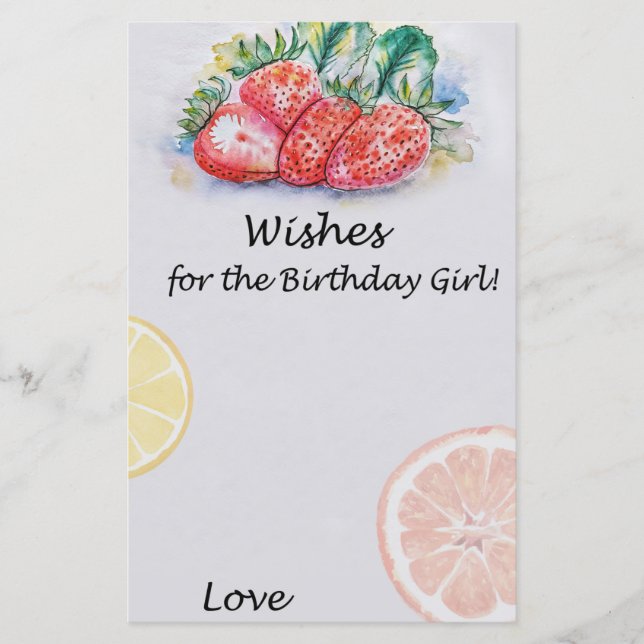 Strawberry Wishes for the birthday girl game (Front)