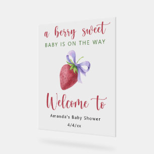 Strawberry with a bow baby shower acrylic sign