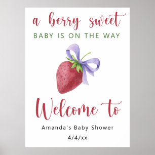 Strawberry with a bow baby shower poster