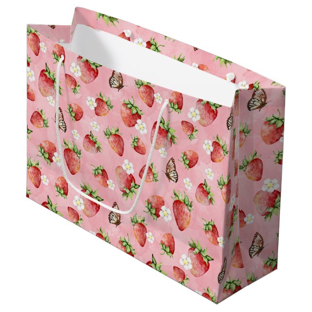 Strawberry with Butterfly Large Gift Bag (Front Angled)
