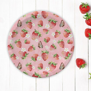 Strawberry with Butterfly Paper Plate