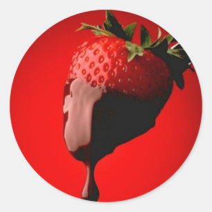 Strawberry with Chocolate Dripping Off Classic Round Sticker