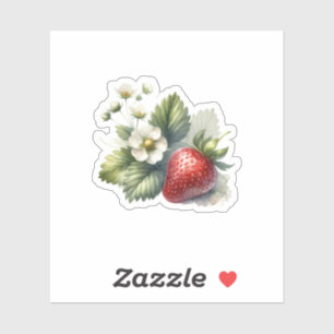 Strawberry with Flowers Custom-Cut Vinyl Sticker