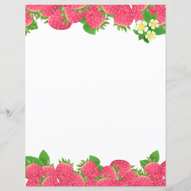 Strawberry With Flowers Stationery Paper (Front)