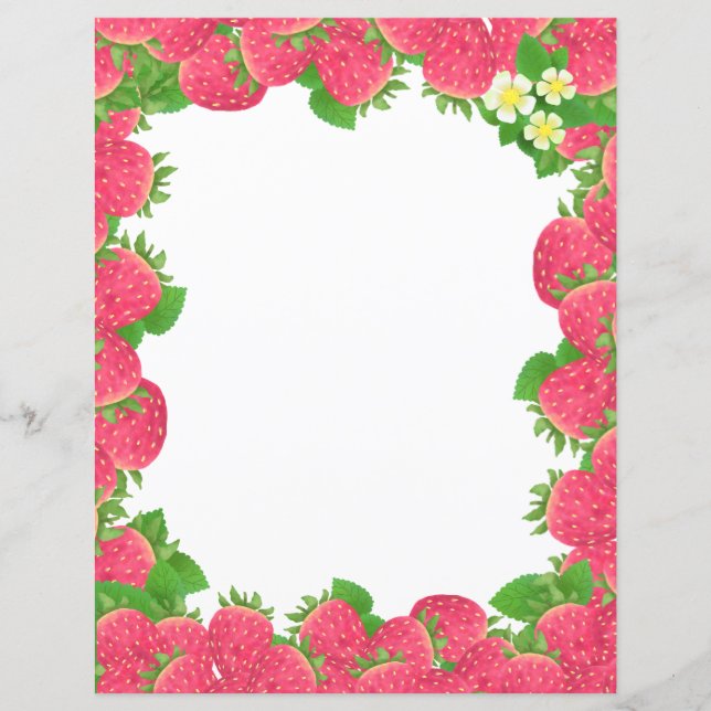 Strawberry With Flowers Stationery Paper (Front)