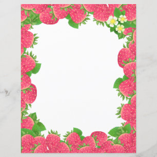 Strawberry With Flowers Stationery Paper