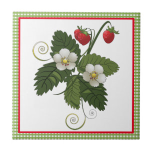 Strawberry with Gingham Kitchen Decorative Tile