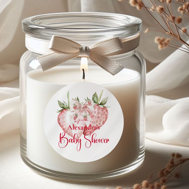 Strawberry Woodland Baby Shower Classic Round Sticker (Creator Uploaded)