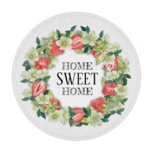Strawberry Wreath Home Sweet Home Round Cutting Board