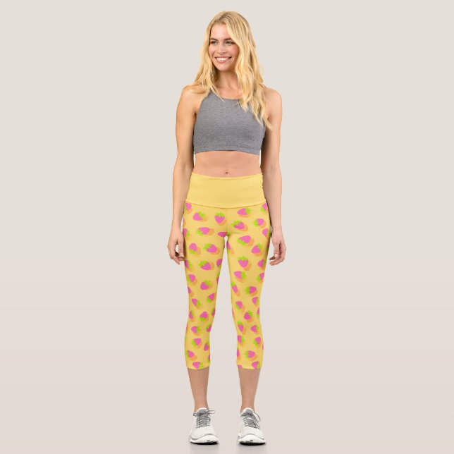 Strawberry Yellow Capri Leggings (Front)