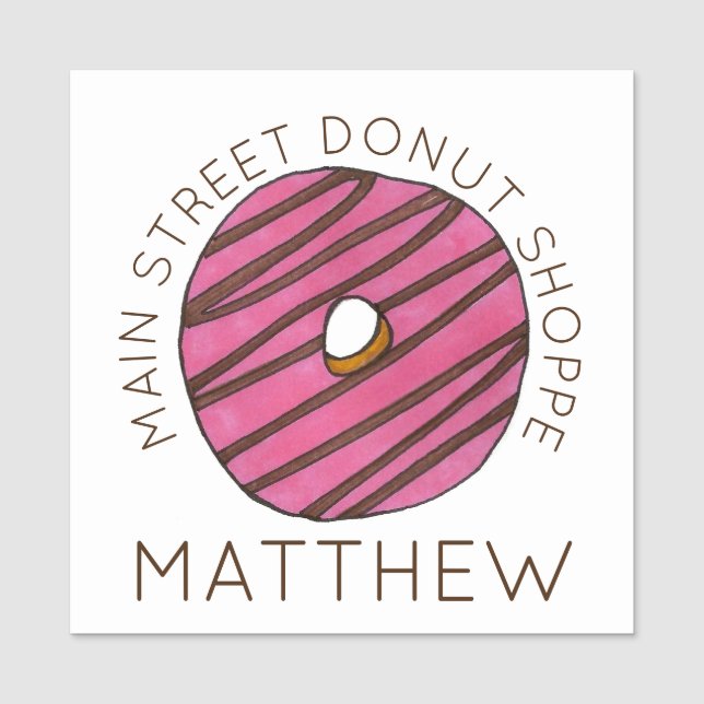 Strawberry Zebra Stripe Doughnut Doughnut Pastry Name Tag (Front)
