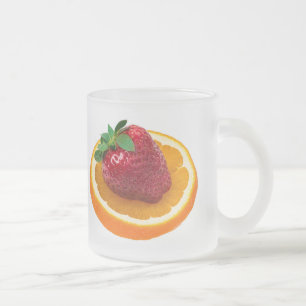 Strawbery and orange frosted glass coffee mug