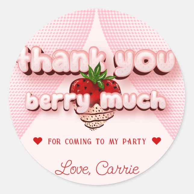 Strawbery Girl Pink Birthday Thank You Berry Much Classic Round Sticker (Front)