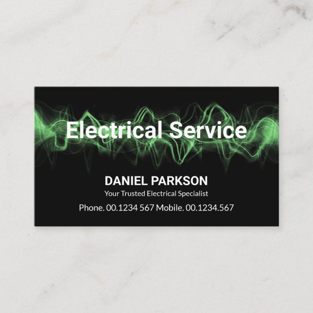 Streaking Luminous Green Electricity, Electrician Business Card (Front)