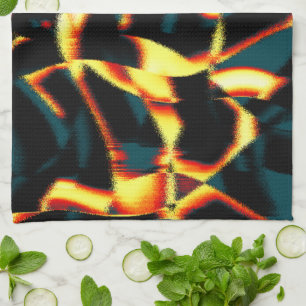 Streaks burnt yellow red looks terry, flawed spray tea towel