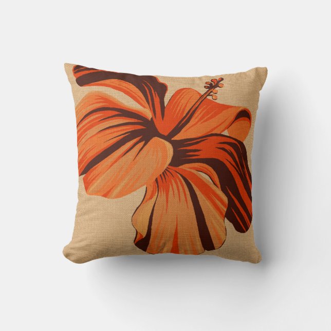 Streaky Hawaiian Hibiscus FauxLinen Square Pillows (Front)