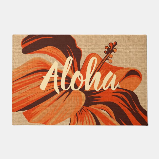Streaky Hawaiian One Hibiscus Orange Aloha 2 Doormat (Front)