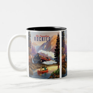 Stream engine traveling through the mountains, men Two-Tone coffee mug