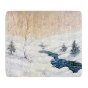 Stream in a Snowy Winter Landscape (Christmas Art) Cutting Board