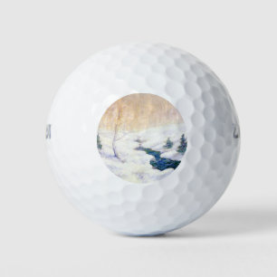 Stream in a Snowy Winter Landscape (Christmas Art) Golf Balls