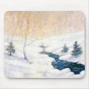Stream in a Snowy Winter Landscape (Christmas Art) Mouse Mat