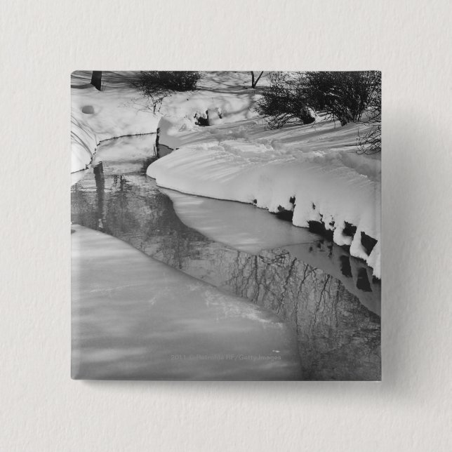Stream in winter B&W 15 Cm Square Badge (Front)