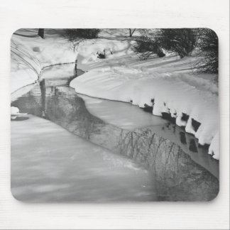 Stream in winter B&W Mouse Mat