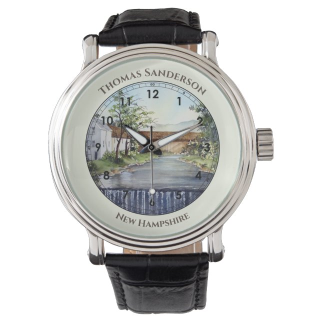 Stream New England Landscape Watercolor Painting Watch (Front)