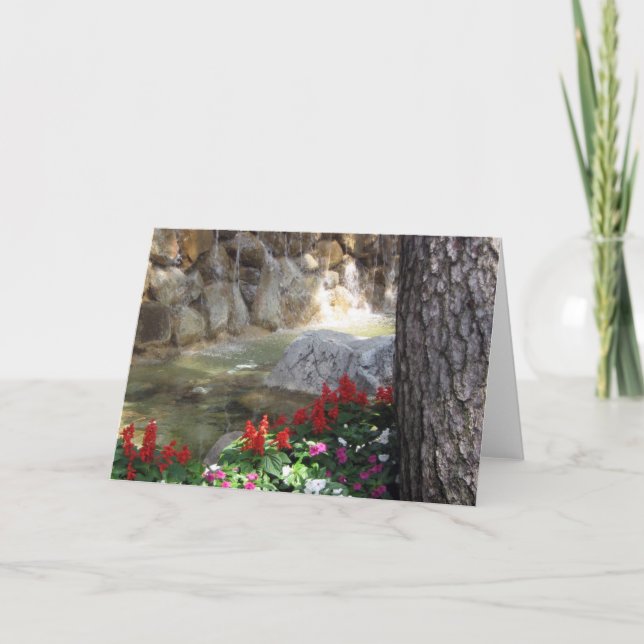 Stream with Red Flowers Greeting Card (Front)