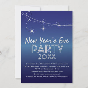 Streamers and Stars Blue New Year's Eve Party Invitation