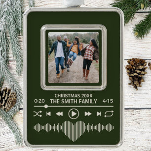 Streaming Music Player Green Photo Holiday Silver Plated Framed Ornament
