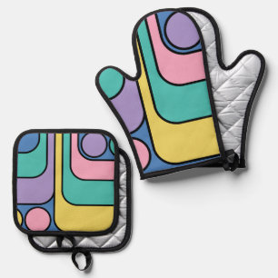 Streamline Moderne Retro Style Geometric Design Oven Mitt & Pot Holder Set