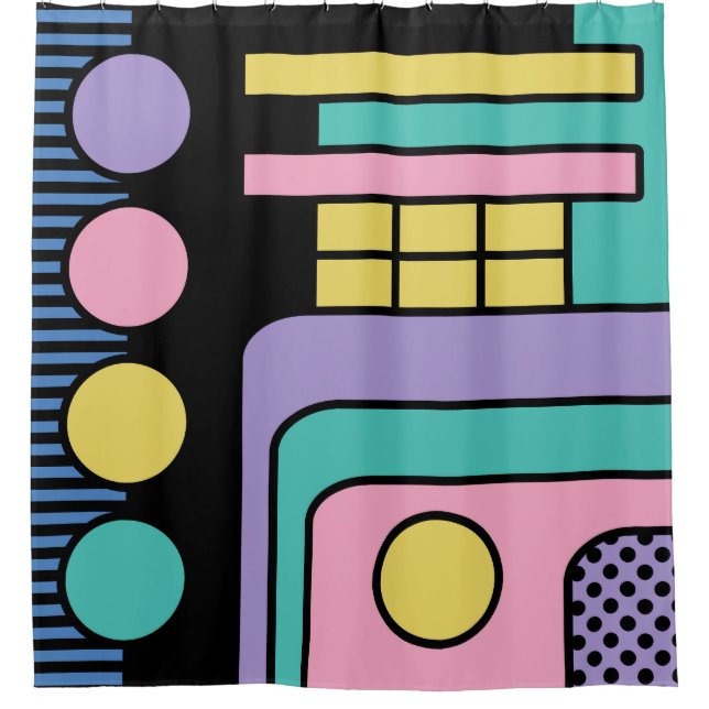 Streamline Moderne Retro Style Geometric Design Shower Curtain (Front)