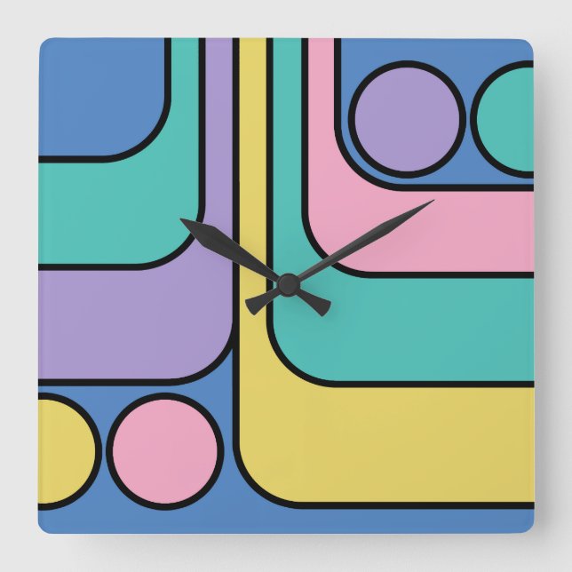 Streamline Moderne Retro Style Geometric Design Square Wall Clock (Front)