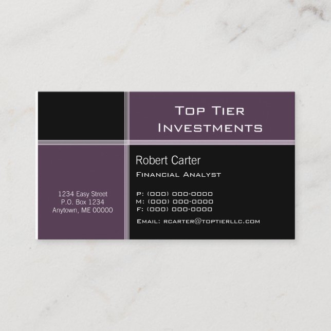 Streamlined Pro Business Card, Eggplant Card (Front)
