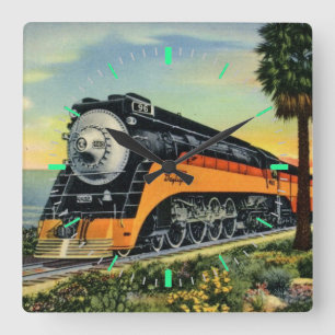 Streamlined Steam Locomotive Square Wall Clock