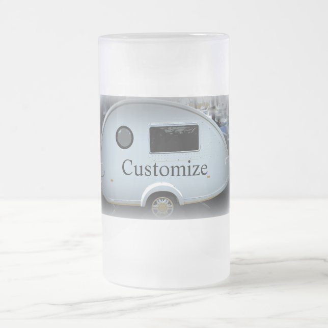 Streamlined teardrop trailer gypsy caravan frosted glass beer mug (Center)