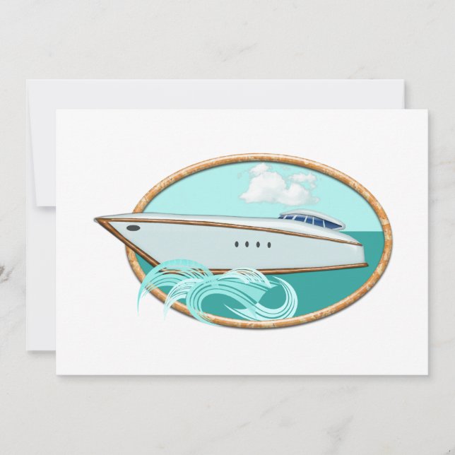 Streamlined Yacht in Oval Sea & Sky Invitation (Front)