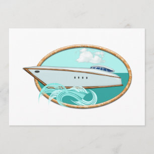 Streamlined Yacht in Oval Sea & Sky Invitation