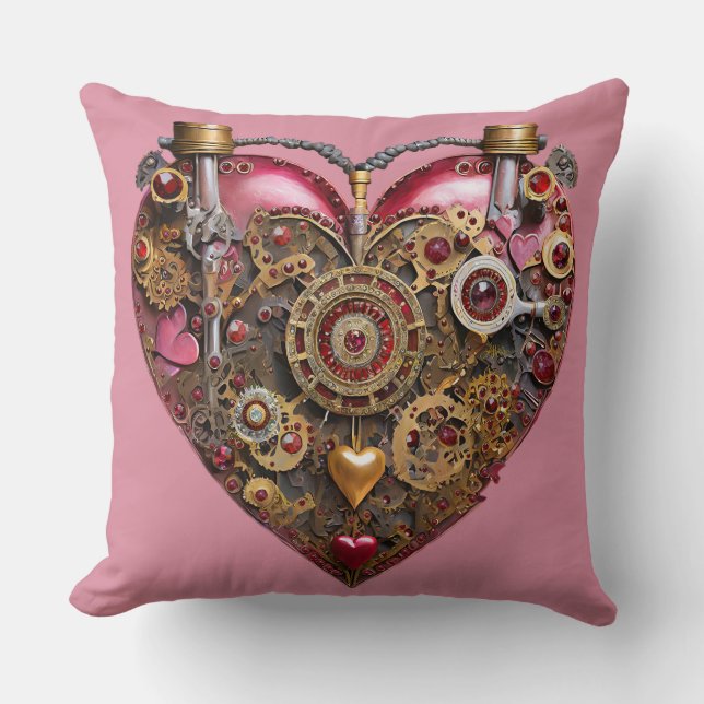 Streampunk Heart Ruby Valentine Cushion (Front)